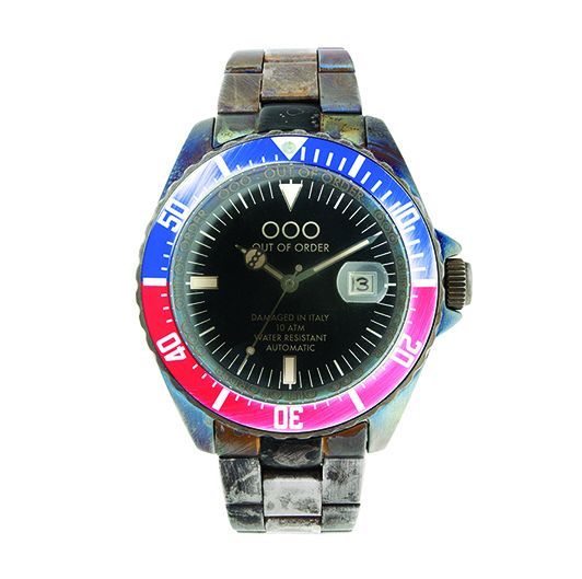 OUT OF ORDER Automatico Rosso&Blu Stainless Steel Bracelet